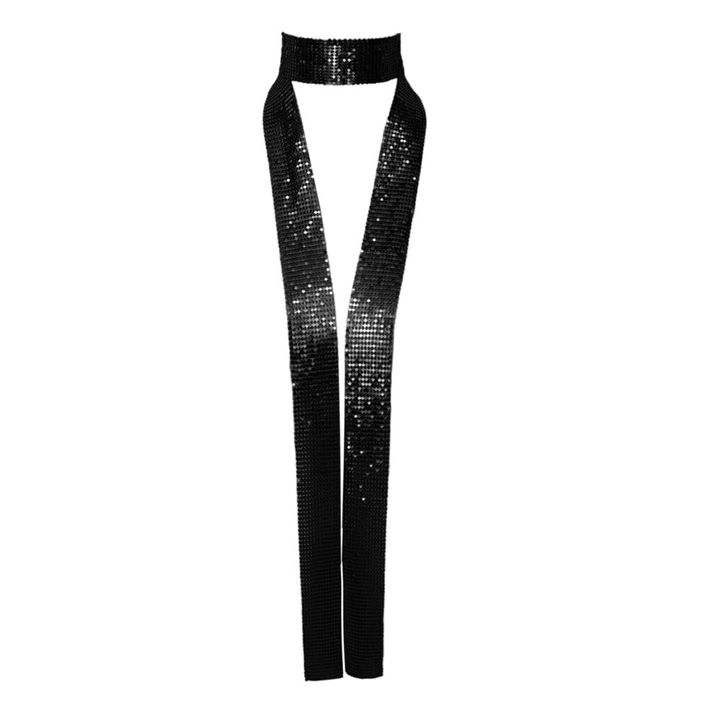 2893 Sequin Ties Long Skinny Scarves, Sparkly Glitter Metal Scarf Necktie